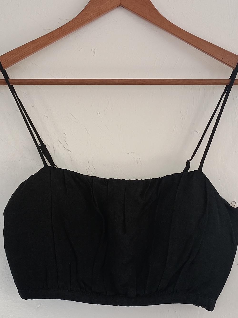 Love, Bonito Linen Blend Black Spaghetti Strap Crop Top